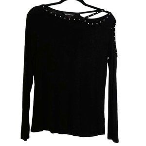 Rock & Republic Long Sleeve Cold Shoulder Tee with Studs